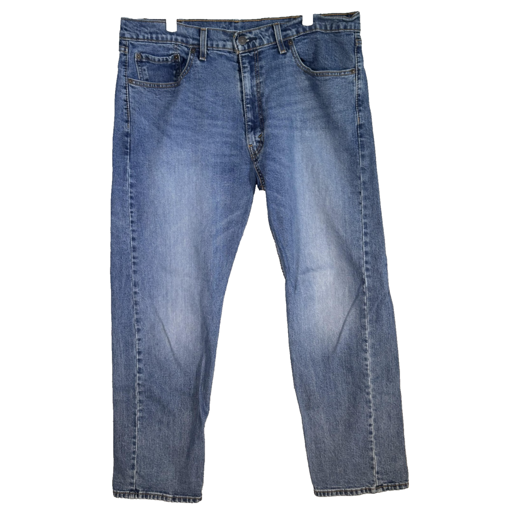 Levis 505 Jeans Mens 38x30 Blue Medium Wash Straight Leg Distressed Denim Pants